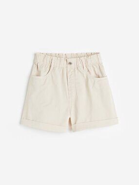 H&M Beige Cotton Roll Hem Shorts Women's 4XL NWT Elastic Waist Coastal Summer